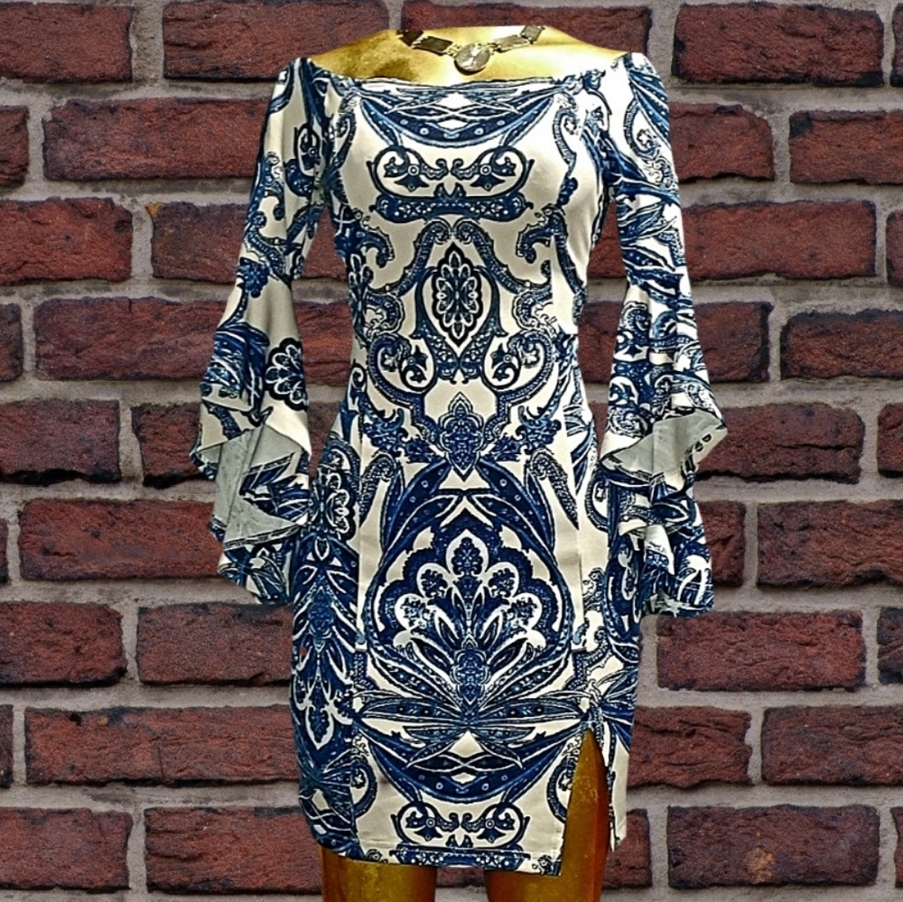 Abstract Off Shoulder Midi